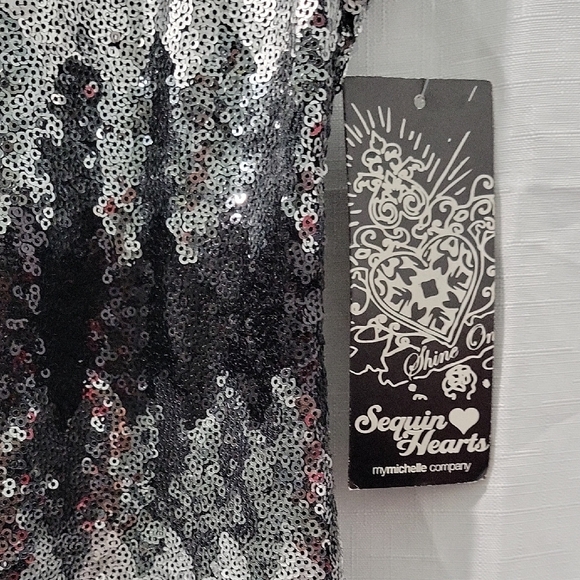Sequin Hearts Black and Silver Zigzag Sequin Midi Dress Size S - Picture 7 of 11